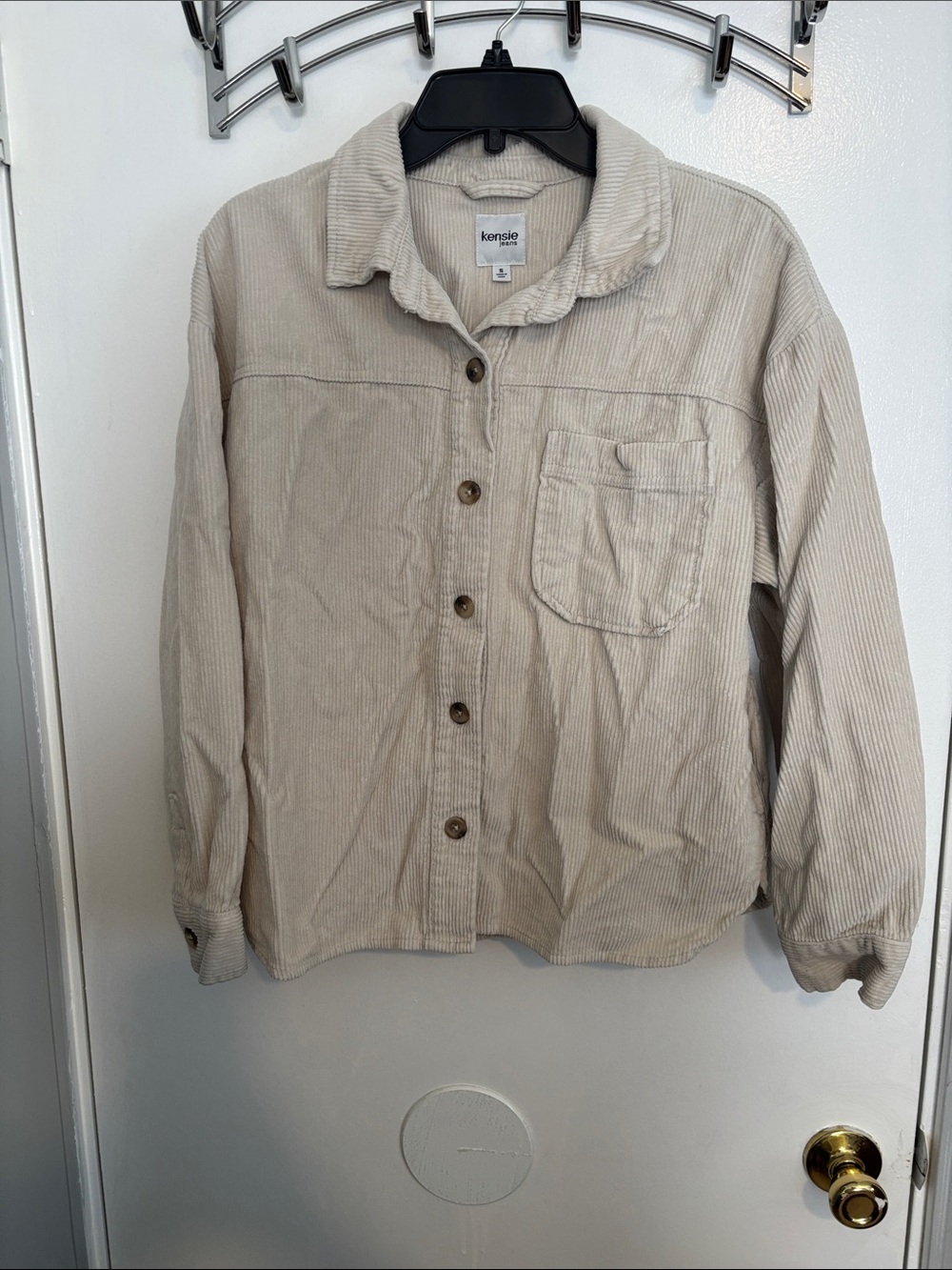 Kensie Beige Corduroy Button-Front Shirt Jacket